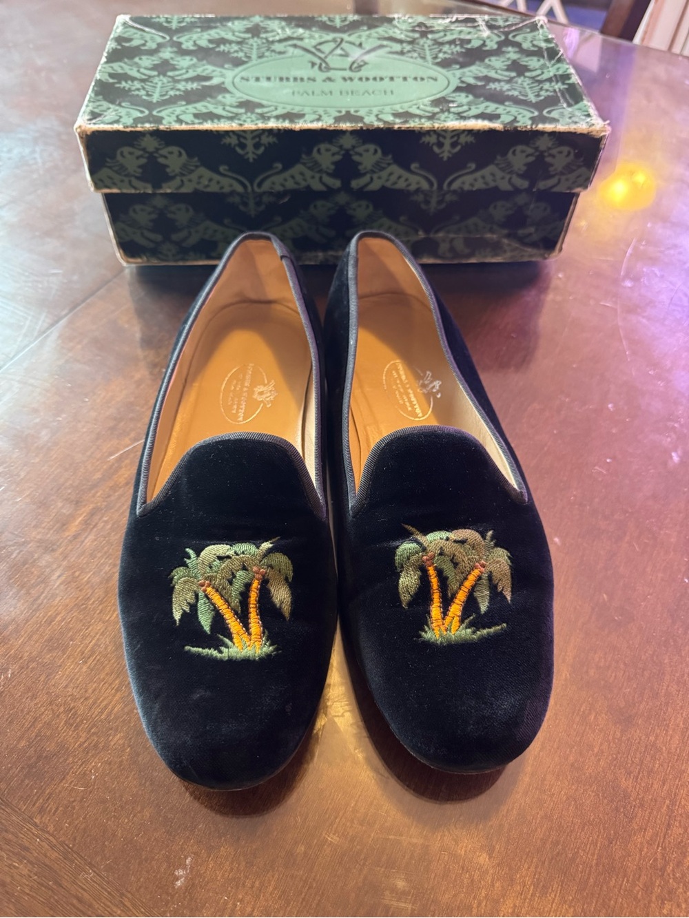 VINTAGE Stubbs & Wootton Embroidered Palm Trees WITH BOX